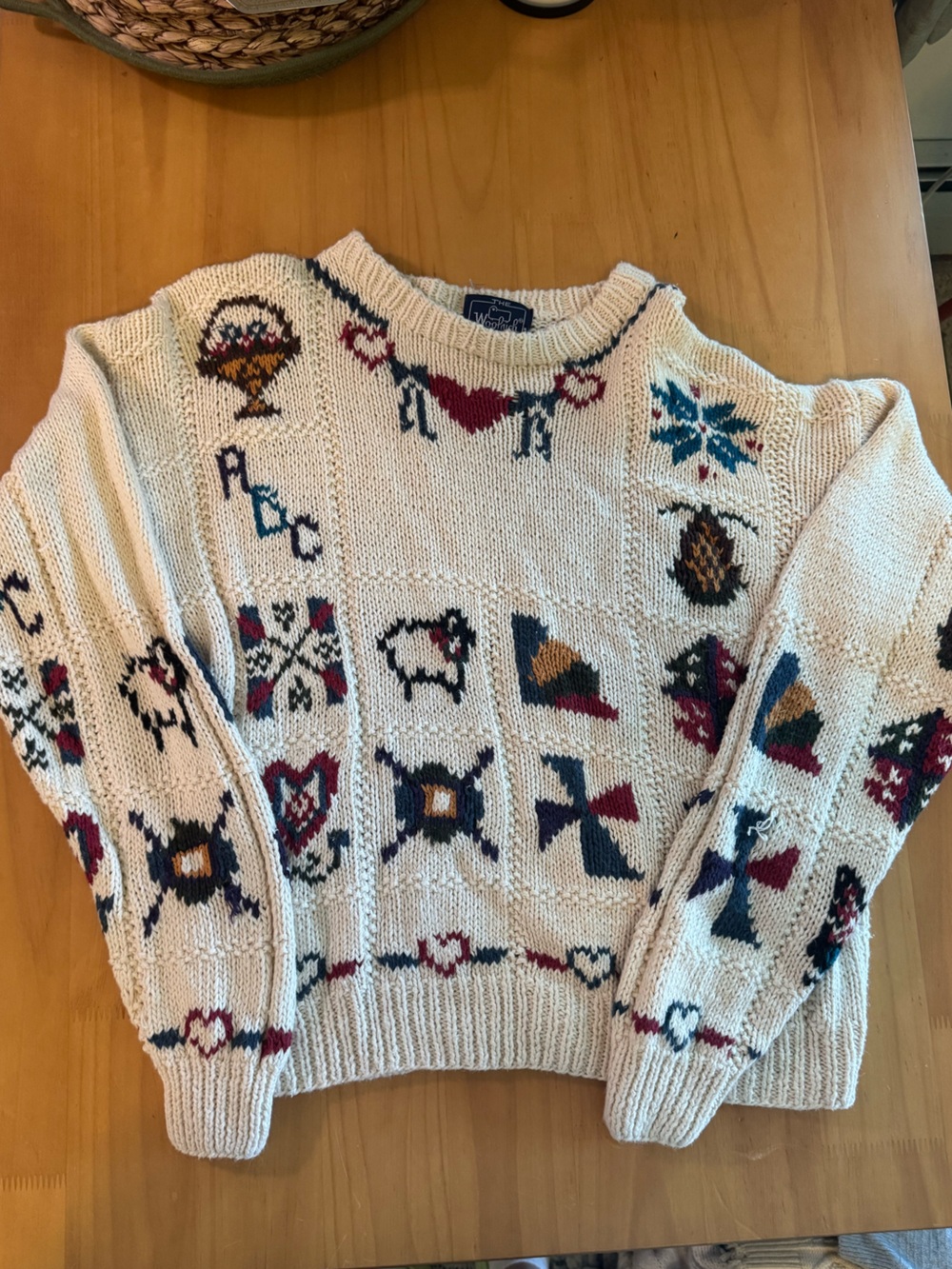 Woolrich Cream Knit Sweater with Multicolor Accent Stripes